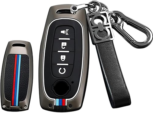 Miniatura 9 de HIBEYO Funda de llavero de aleación de 4 botones para Nissan Qashqai Altima Teana 2022 2023, accesorios para funda de llave inteligente Nissan,