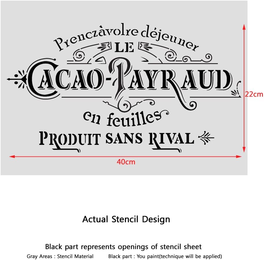 Cacao Payraud Stencil for Painting Signs Crafting DIY Wall Decor - Artistic Stencil (Large)