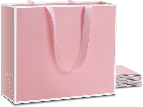 YACEYACE Bolsas de regalo grandes a granel, 10 unidades de 12.5 x 4.5 x 11 pulgadas, bolsas de regalo grandes con asas, bolsas de regalo rosadas,