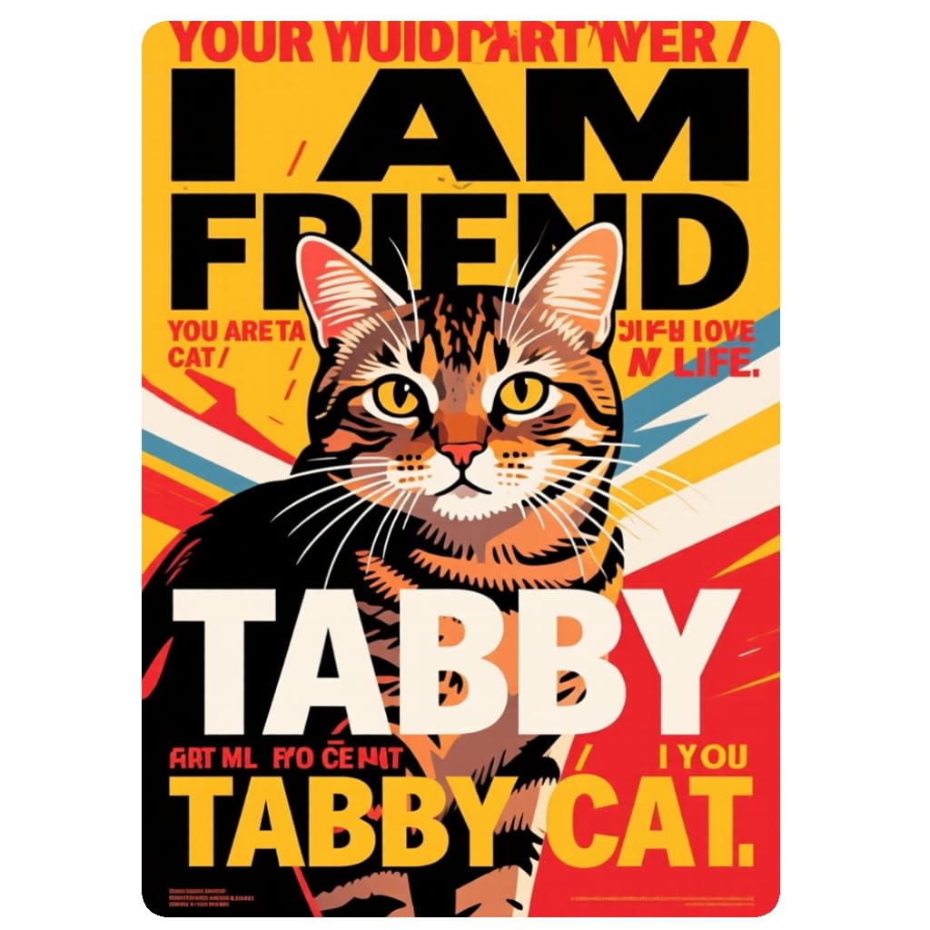 2D [Vintage Metal Cat] Metal Vintage Tabby Cat Wall Art | 8x12 inches, Metal Logo Decorated Cave Wall Art, I am Your Friend Your Companion You Are My Life