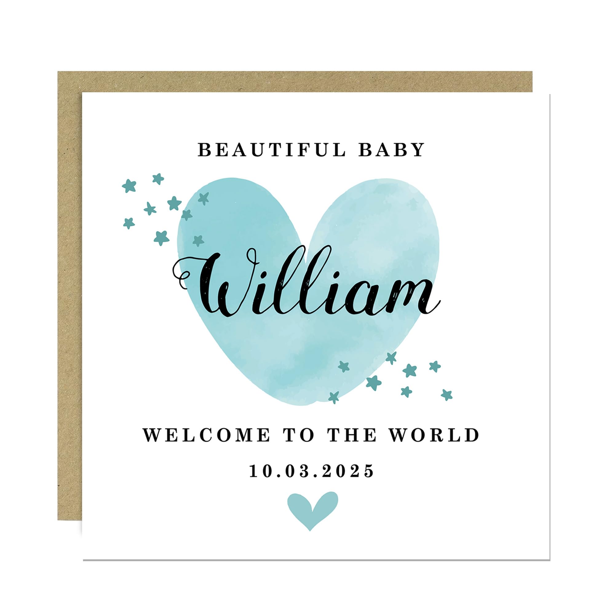 RED OCEAN New Baby Card Watercolour Personalised Welcome to the World Card For Baby Boy Cards For New Mummy And Daddy Congratulations With Envelope