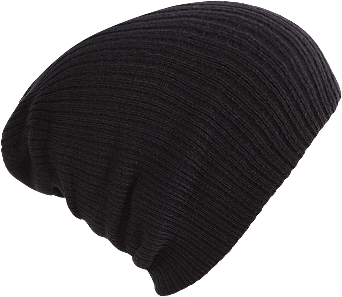 Slouchy Beanie Slouch Skull Hat Ski Hat Snowboard Hat Ribbed Beanie,One Size,Black