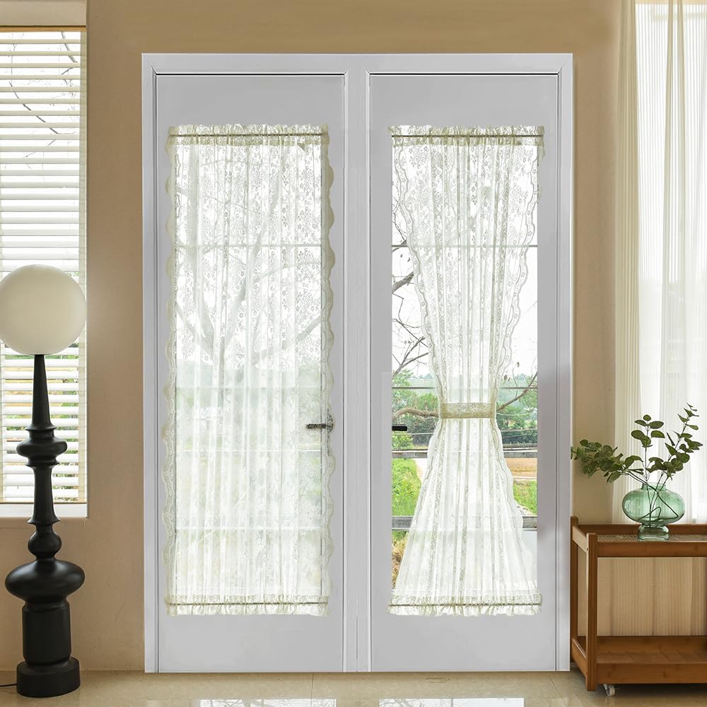 TUDECO Lace Sidelight Curtains for Front Door Ivory