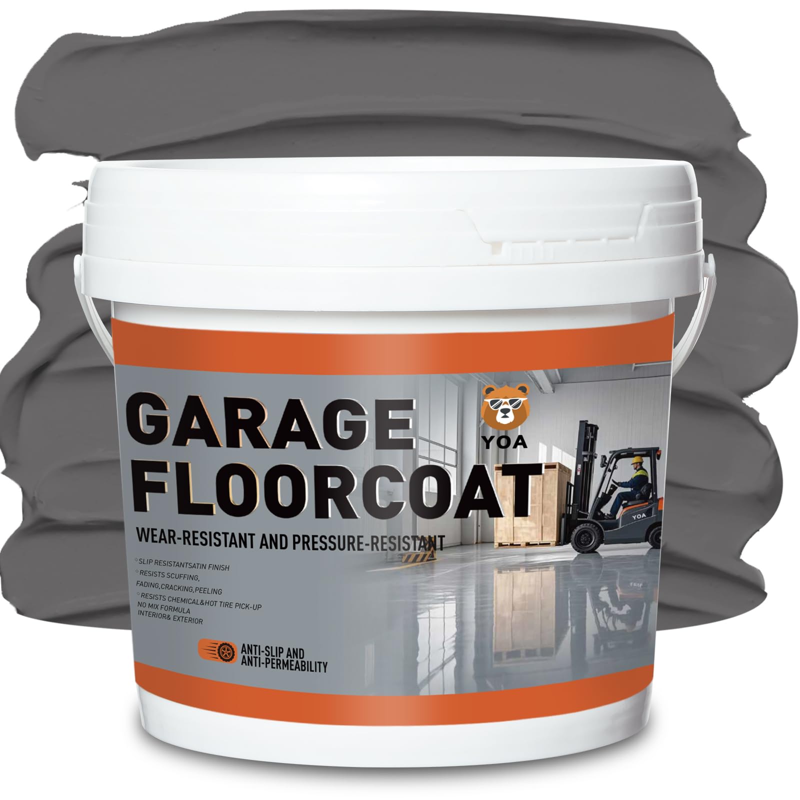 YOA Professional Epoxy Floor Coating (1-Gallon), Medium Gray Acrylic Concrete Paint, Suitable for Indoor, Garage, Basement, Etc. Single Component
