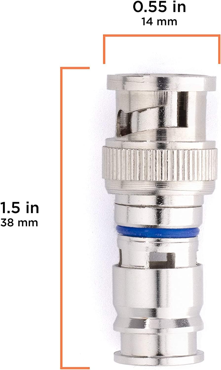 THE CIMPLE CO Lot de 50 connecteurs BNC mâles à compression pour câble coaxial RG59 - Construction solide avec des métaux de haute qualité - Pour vidéosurveillance, SDI, HD-SDI, siamois, caméra de