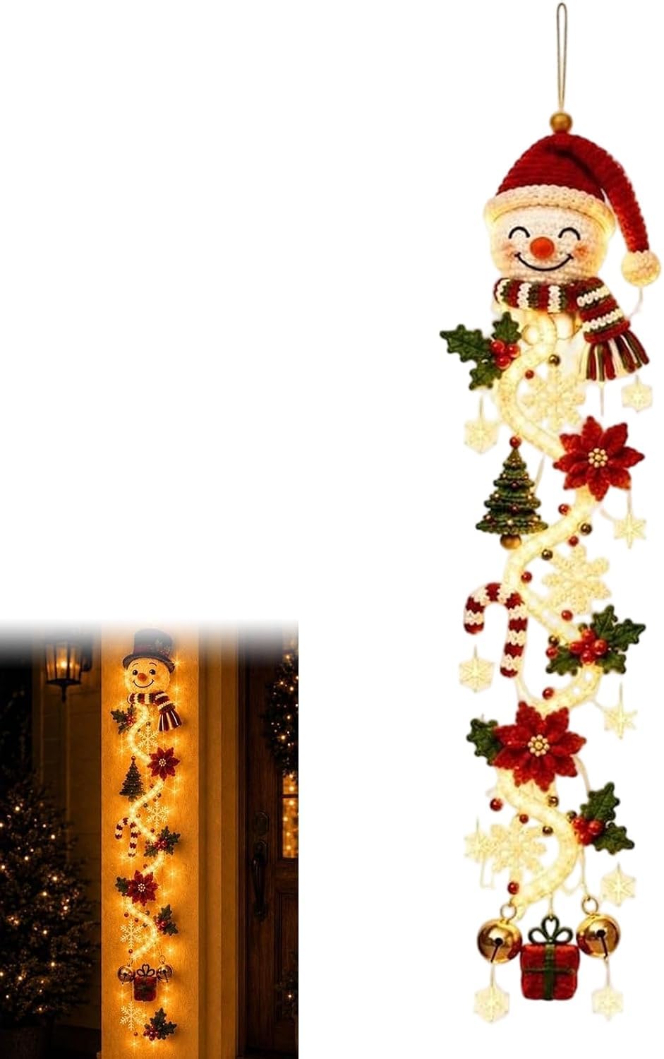 Glowing Christmas Door Hanger, Lighted Vertical Holiday Decor (#A)