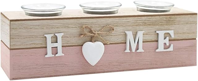 Afuly Pink Candle Holders Wooden Tea Light Holder Rustic White Heart for Living Room Bathroom Shabby Decor Set of 3