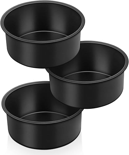 TeamFar Juego de 3 moldes redondos para tartas de 4 pulgadas, con revestimiento antiadherente, núcleo de acero inoxidable para cumpleaños, fiestas,