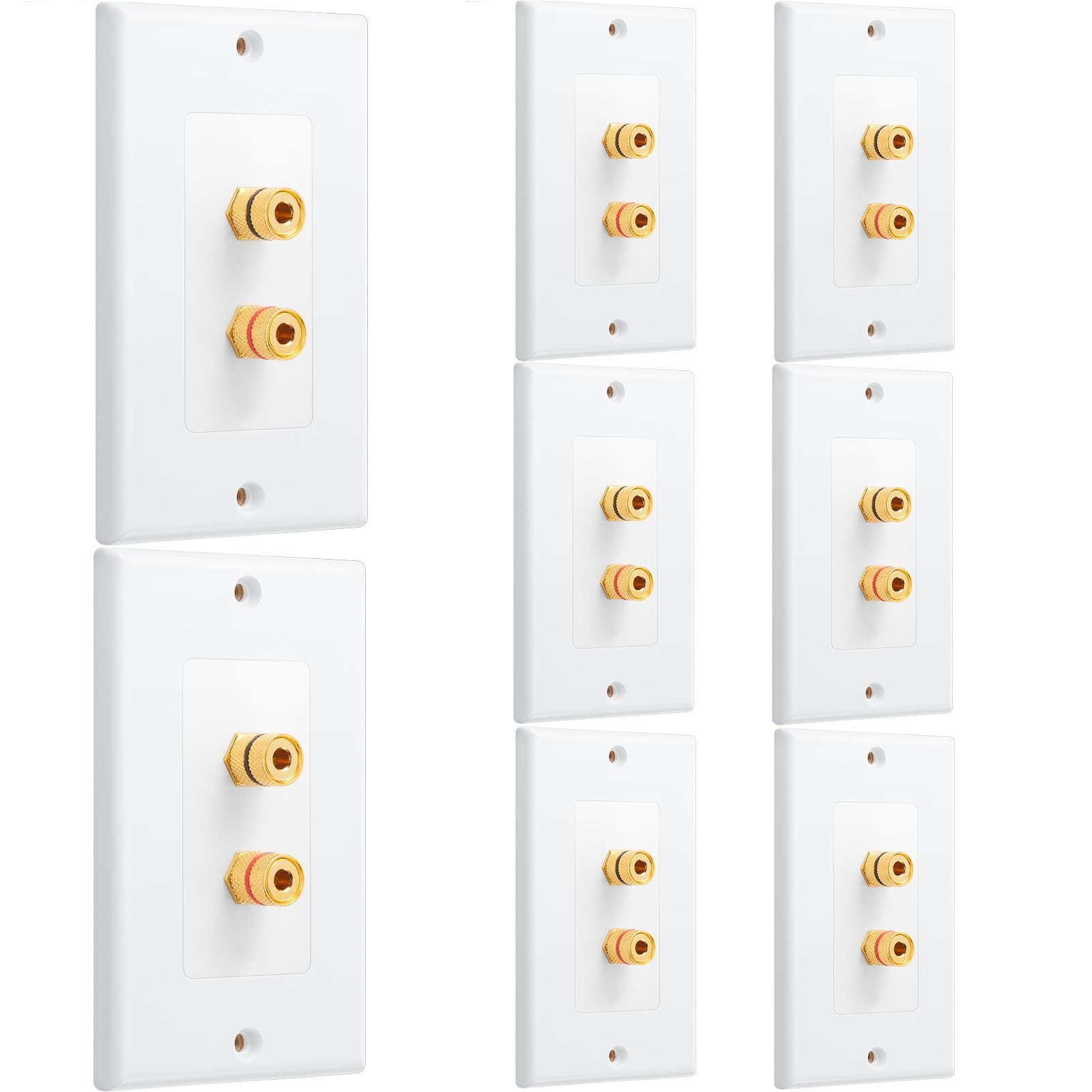 Weewooday 8 Pcs Speaker Wall Plate Gold Plated 2 Connector Banana Plug Wall Plate for in-Wall Speaker Wire, Surround Sound &amp; Audio Systems