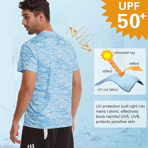 Miniatura 3 de MeetHoo Camiseta estándar para hombre, protección solar UPF 50+, secado rápido, manga corta, entrenamiento, pesca, correr, camisetas