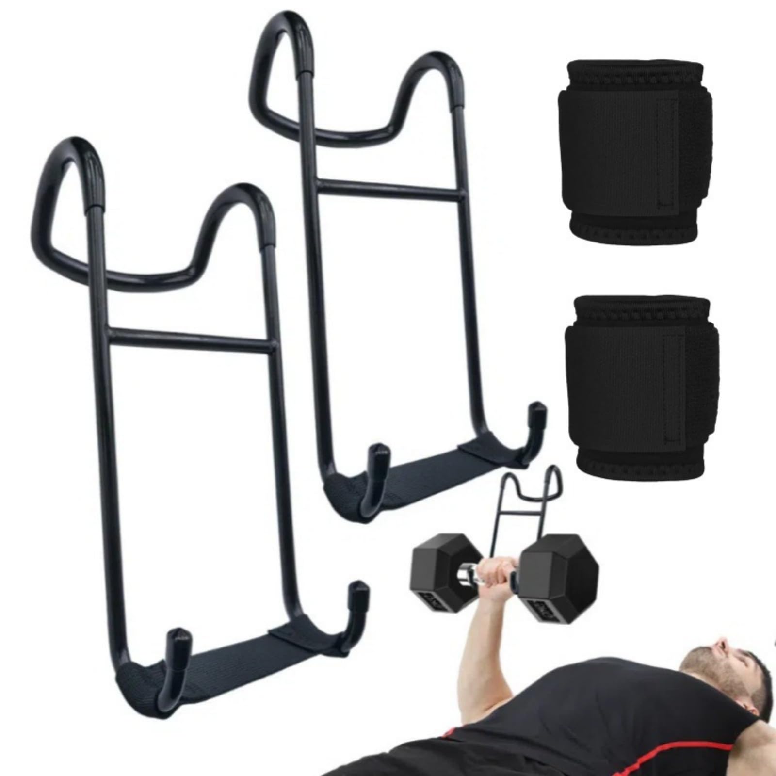 mumisuto 2Pcs Dumbbell Spotter Hook with 2Pcs Wrist Brace, 220lbs Dumbbell Rack Storage Dumbbell Stand, Heavy Duty Dumbbell Hooks Dumbbell Spotter Hooks for Barbell Home Gym Exercise