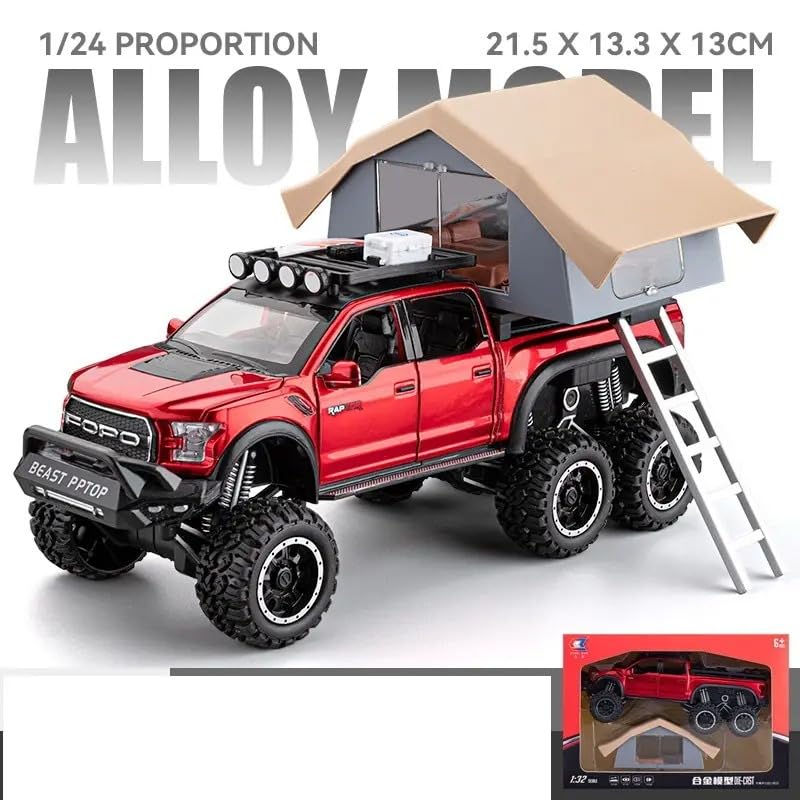 Image of Scale Exclusive Alloy Metal Pull Back | Die-cast Car Model with Sound Light Mini Auto Toy for Kids Metal Model Toy Car with Sound and Light (1:24 Scale Fo-rd Raptor Motorhome-RED)