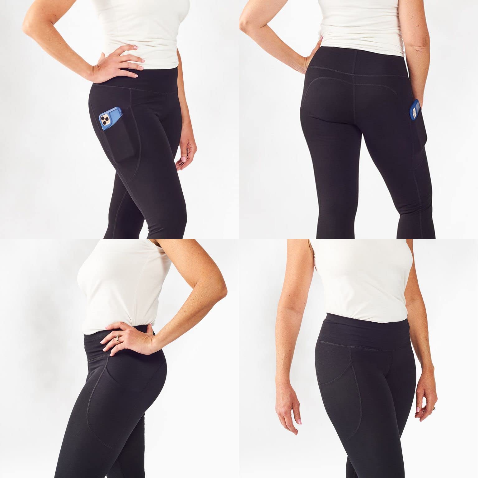 Maggie's Organic Black Out Ankle Leggings - Soft Cotton Spandex with Pockets - Mid Waist with Wide Elastic Waist Band