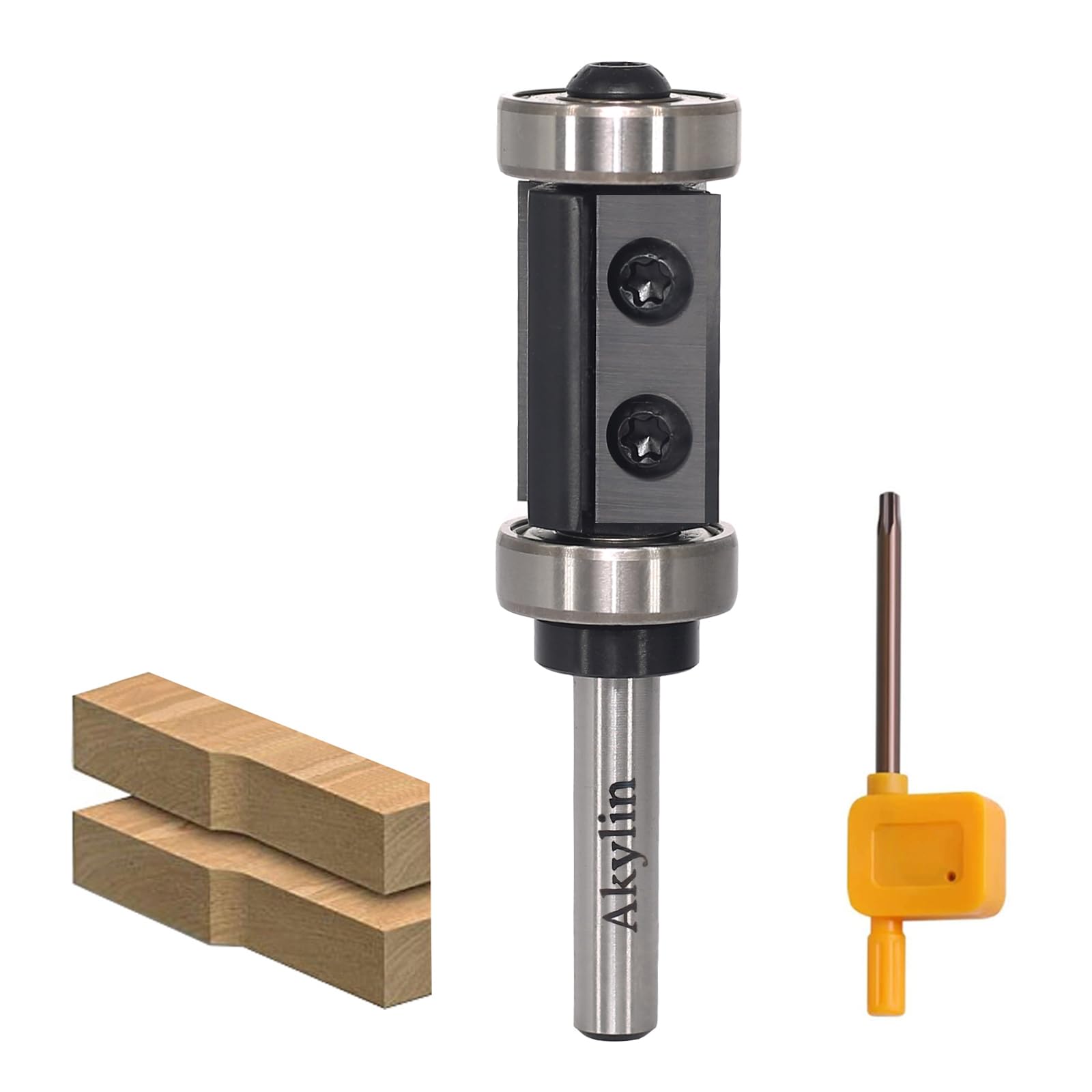 Wendeplatten Bündigfräser 8mm Schaft，2-seitigen Austauschbare Hartmetall Klinge，Bündigfräser Oberfräse mit Kugellager Holzfräser für Kantenbearbeitung
