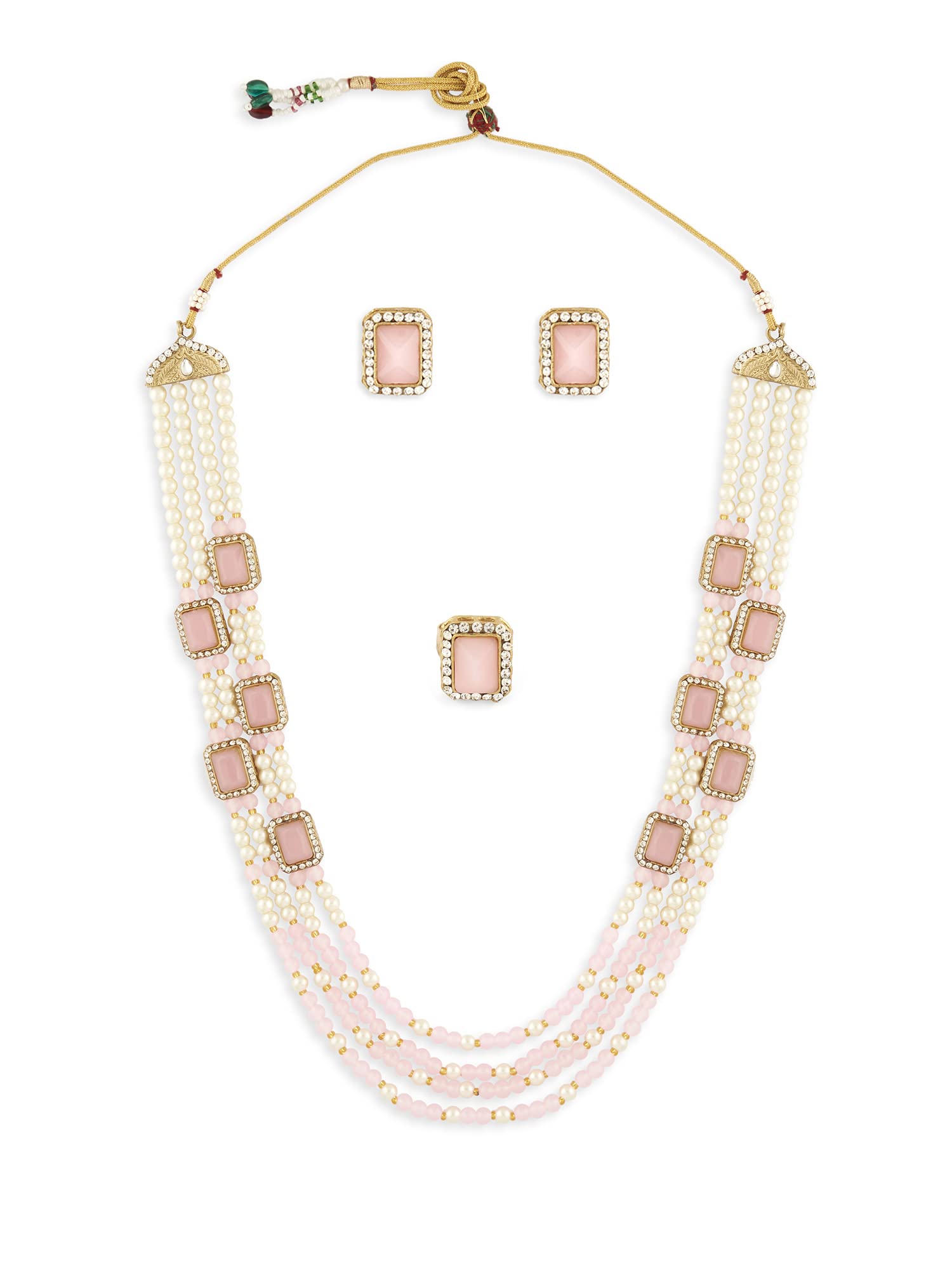 ZAVERI PEARLS Pink Stones & Beads Multi Layers Necklace Earring & Ring Set For Women-ZPFK13625 (B0B2LTHZGY) Amazon Price History, Amazon Price Tracker