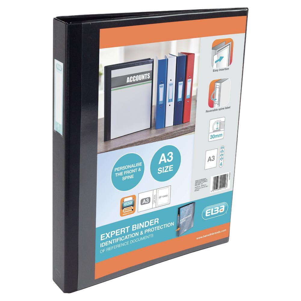 Elba Black Vision 30Mm 4D-Ring Binder Upright A3 100080864