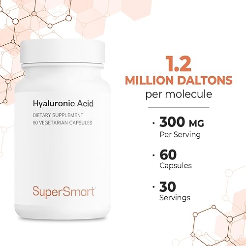 Miniatura 5 de Supersmart Suplemento de ácido hialurónico de 300 mg por día (hialuronato de sodio) - Alto peso molecular 1.2 millones de daltons | Sin OMG y sin