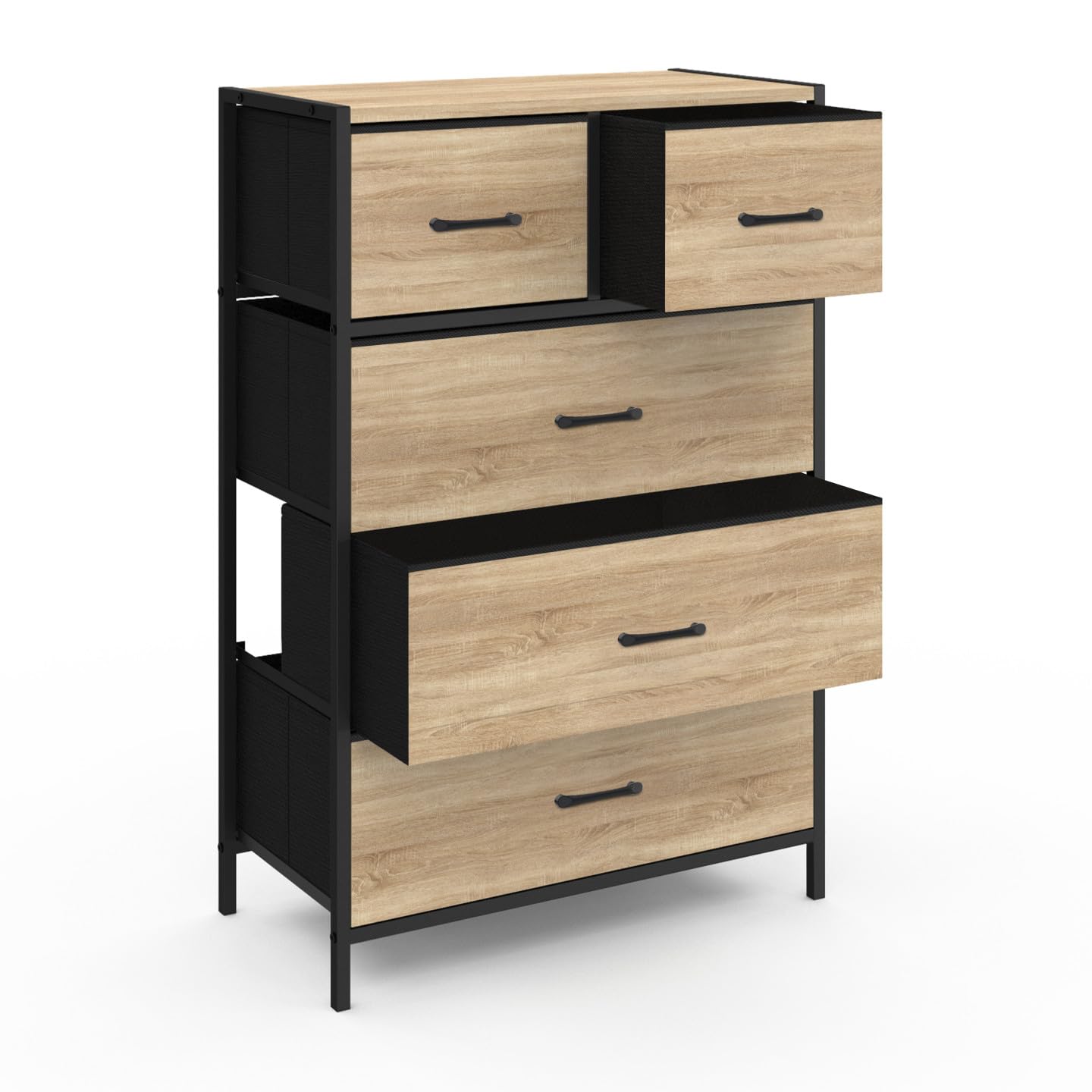IDMarket - Chiffonnier 5 tiroirs en Tissu Utah 60 cm Commode semainier Design Industriel