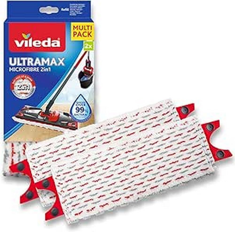 Vileda Flat Mop Refill, Microfibre, White/Red, 1 Count (Pack of 1)