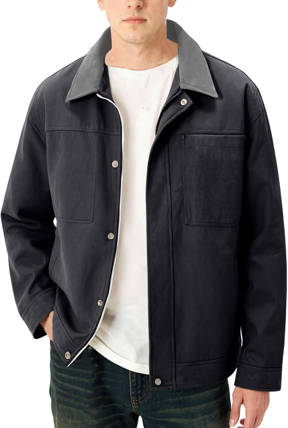Men's Casual Bomber Jacket Lightweight Full Zip Up Vintage Barn Coat, M-2XL