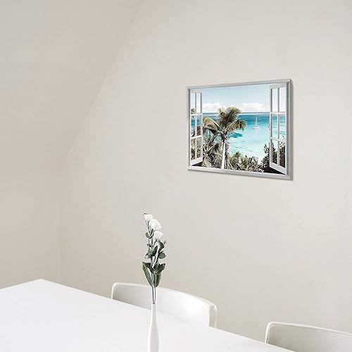 Miniatura 5 de Lienzo decorativo para la pared de la ventana de la playa imagen costera del océano, impresión de palmeras tropicales sobre pintura costera de