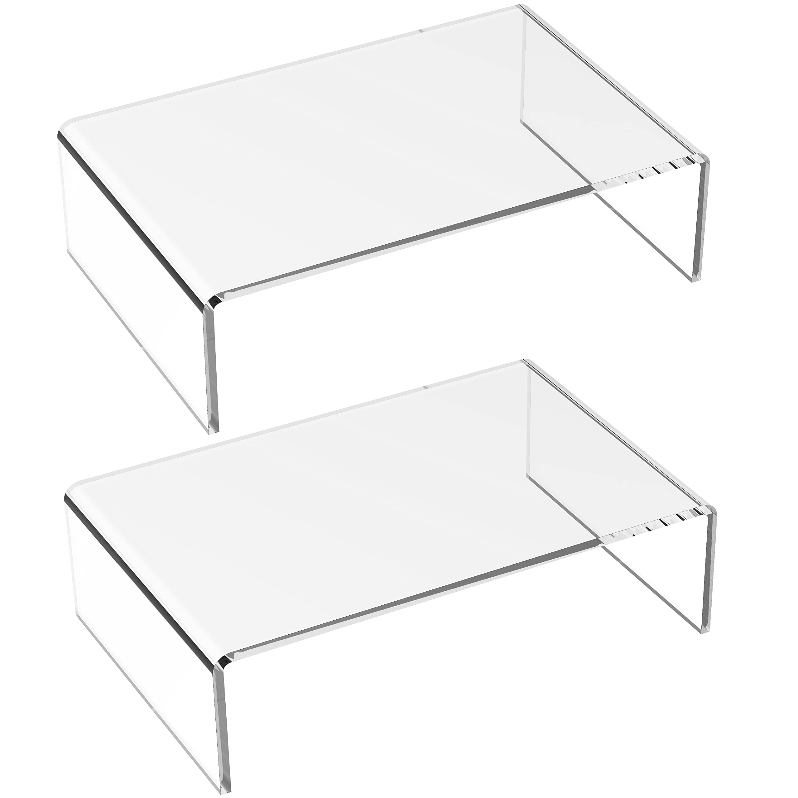 Paquete de 2 soportes acrílicos para monitor de computadora, soporte transparente para computadora portátil, impresora, bandeja acrílica