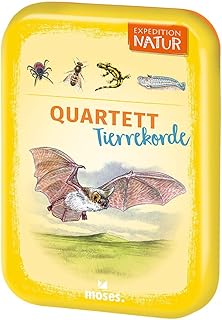 moses. Expedition Natur Quartett Tierrekorde, Kartenspiel für Kinder, Reisespiel in kompakter Blechdose für unterwegs, Kinderspiel ab 8 Jahren, Yellow