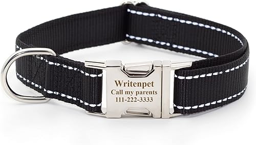Miniatura 8 de Collar de perro personalizado reflectante personalizado con nombre de mascota dirección de número de teléfono tamaños ajustables XS S M L XL lima