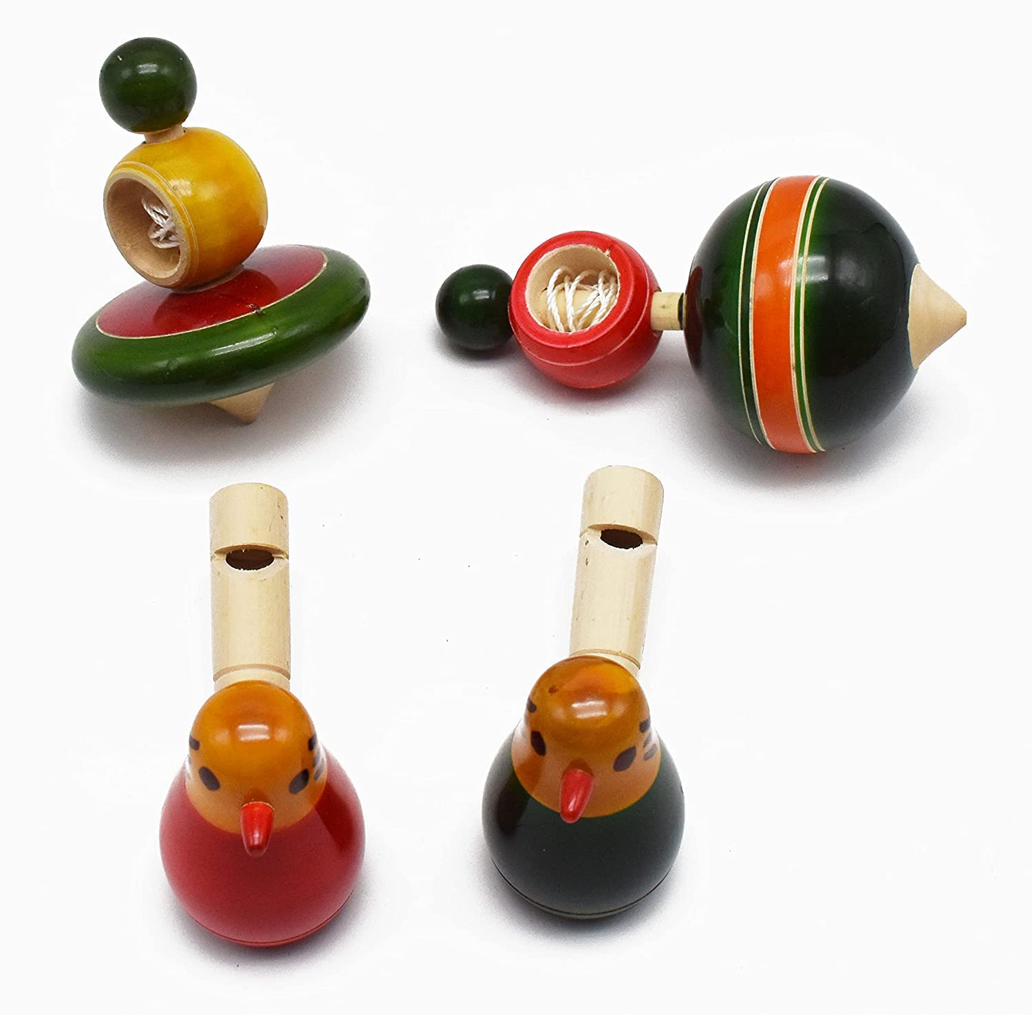 Buy Channapatna Toys Wooden Bird Whistle Toy & Spinning Tops for Kids