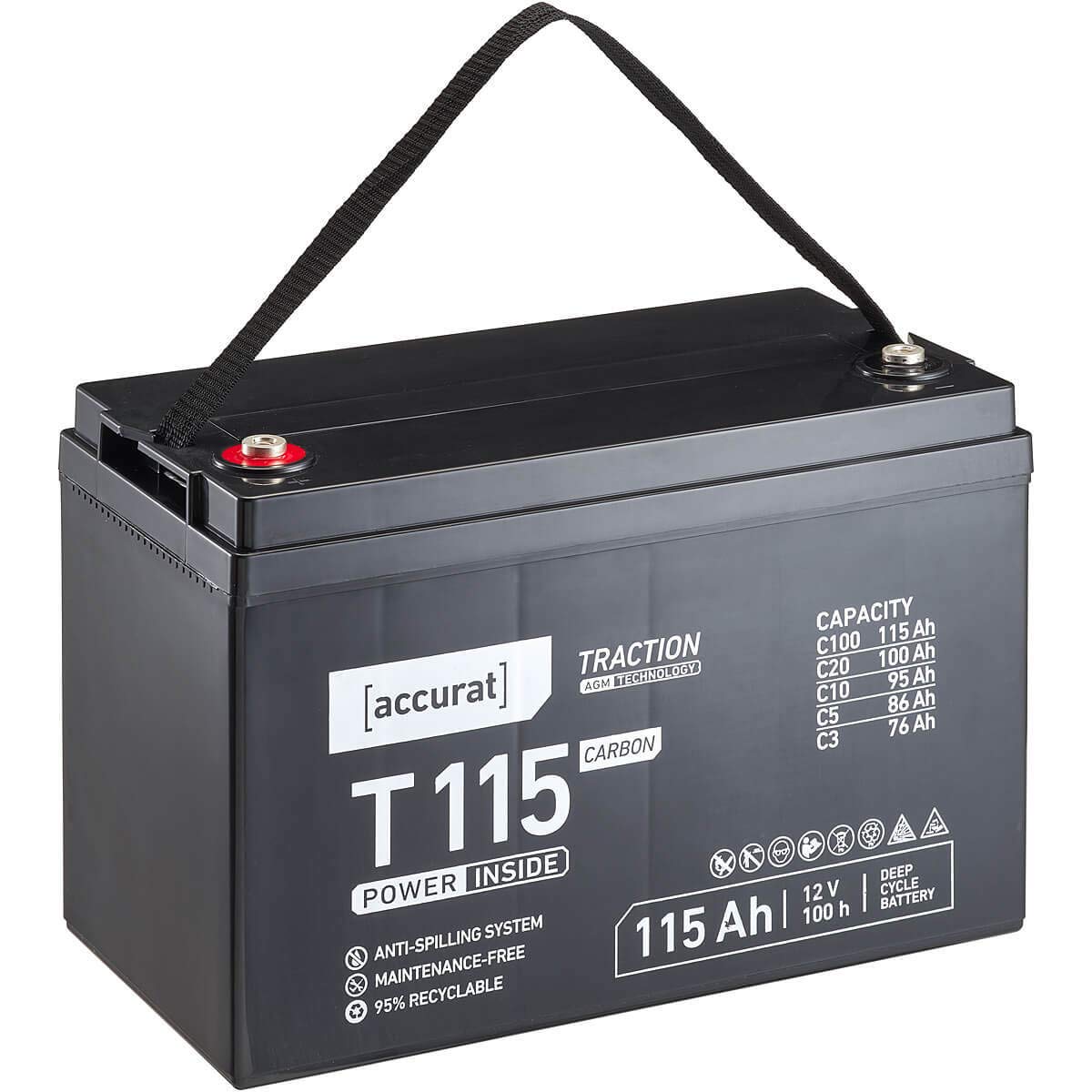 Accurat AGM Batterie T115-12V, 115Ah, zyklenfest, wartungsfrei, Wohnwagen