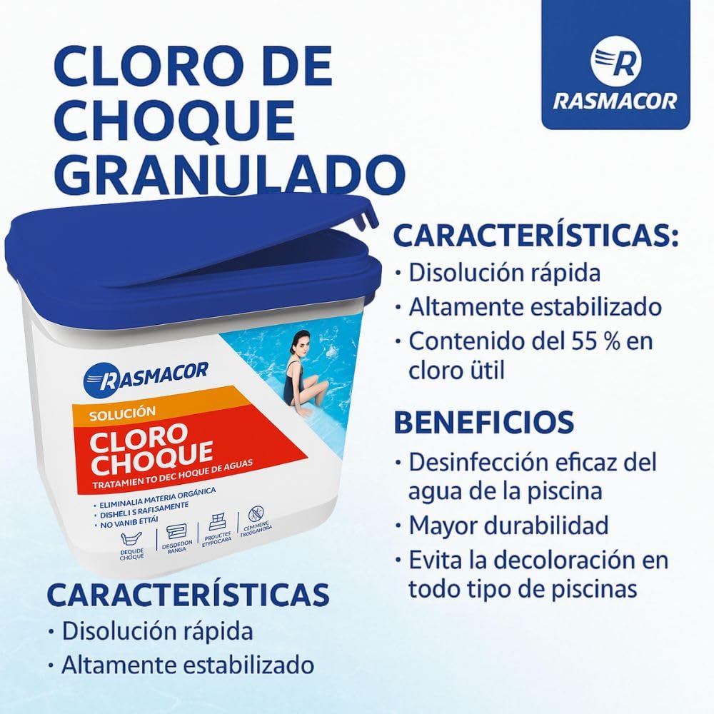 Rasmacor | Dicloro Granulado 11394 | Cloro de Choque Granulado Astral 5 kg | Disolución Rápida y Alta Estabilidad | 55% Cloro Útil | Ideal para Piscinas de Poliéster, Liner | Fluidra (1 Bote)