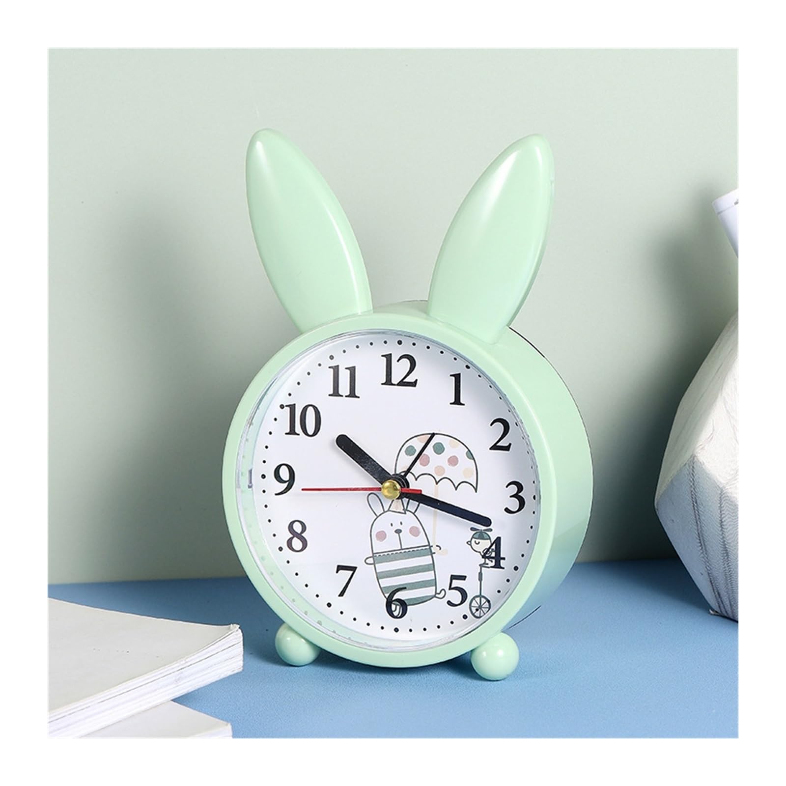 G5z9w3c7m2 Green Loud Alarm Clocks Cartoon Rabbit Alarm Clock Bedroom Bedside Decoration Simple Mute Small Student(Green)