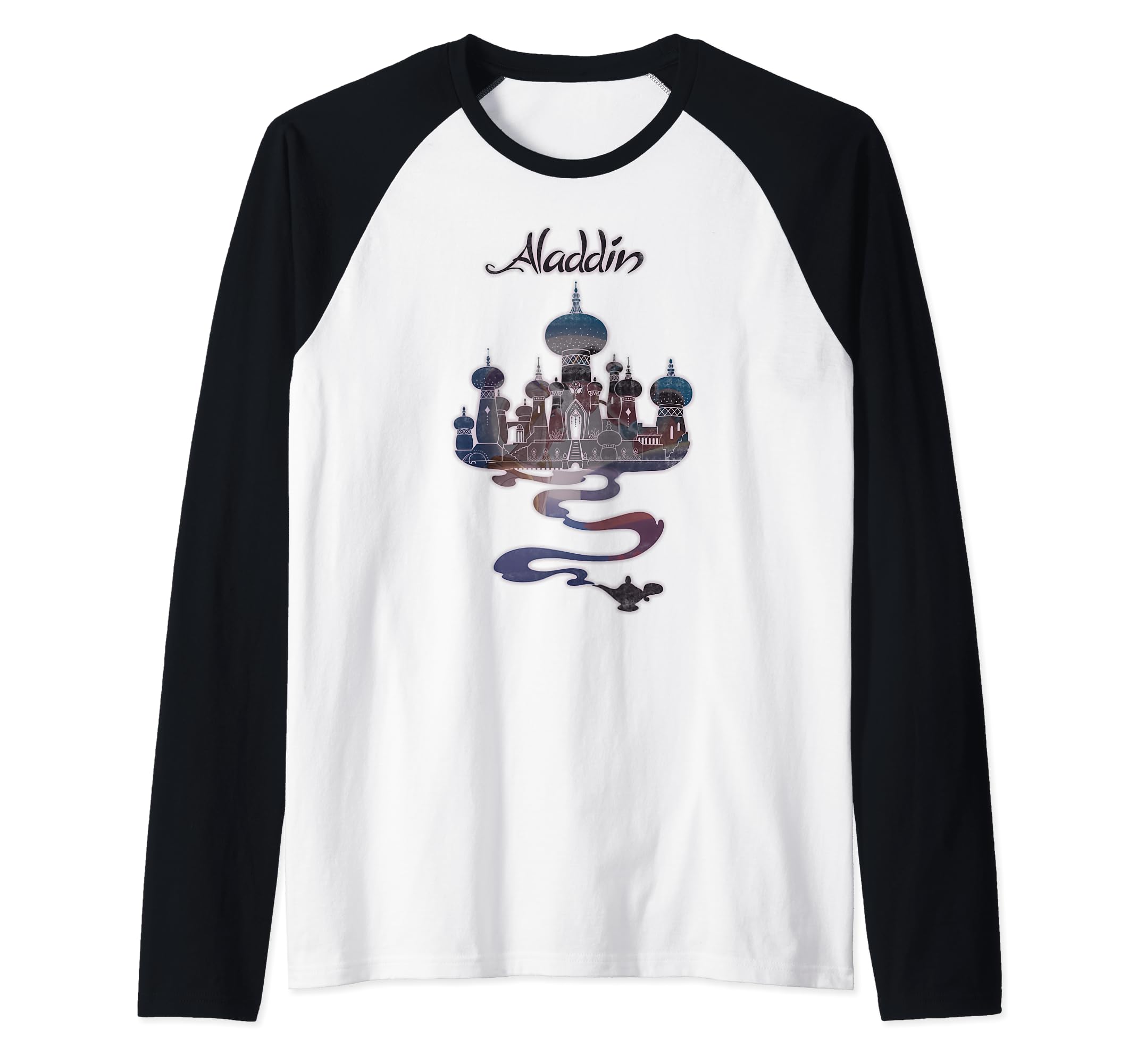 Disney Aladdin Genie Lamp Agrabah Fill Poster Raglan Baseball Tee, Black