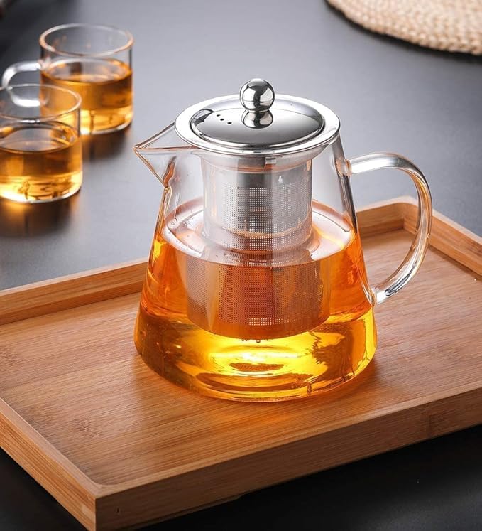 Image of Borosilicate Glass stovetop Kettle with Stainless Steel Infuser teapot to Infuse Tea Coffee Black Tea harbal kadha Tea Pot for Making Green Tea (900 ML Green Tea Kettle)