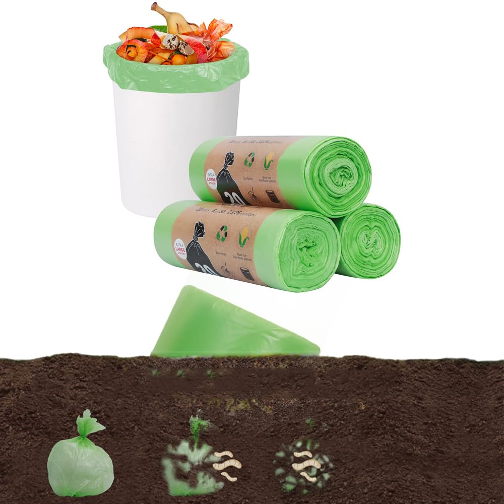 Azonee Degradable Trash Bags, Compostable Toilet Bags, Eco-Friendly Portable Toilet Replacement Bags for Camping, Outdoor Adventures, Home, Office, Kitchen, Bathroom(Capacity 8 Gallons Green 60 PCS)