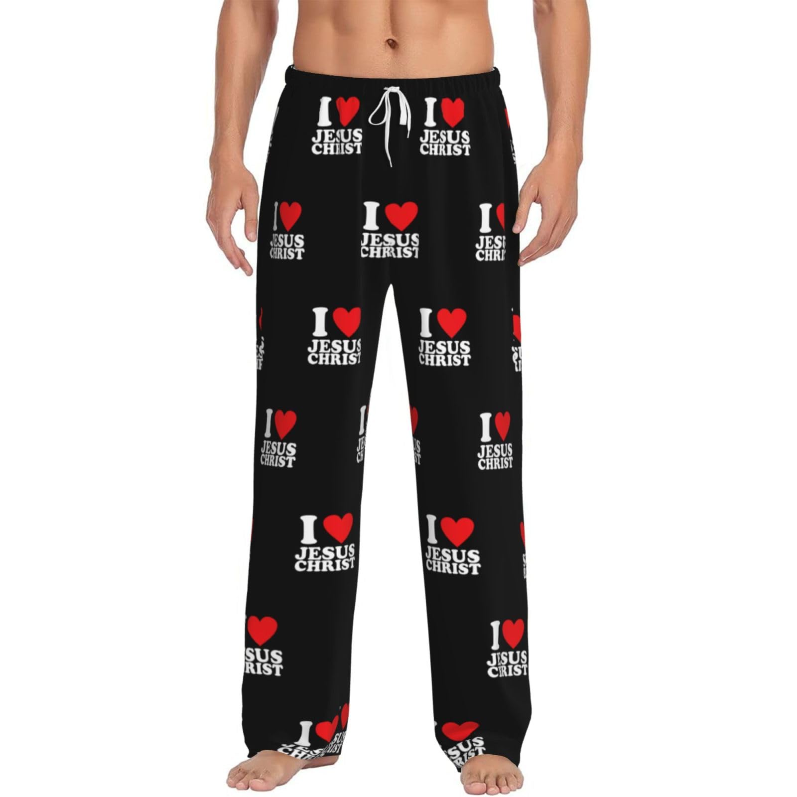 Kwqdozf Men's As Pic I Love Jesus Christ Pajama Pants