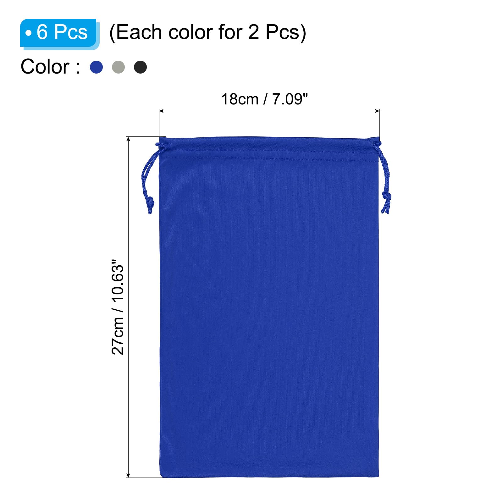 PATIKIL Ski Goggle Bag, 6 Pack Soft Microfiber Snow Goggles Protective Storage Case Sleeve Drawstring Pouch for Camera Lenses, Sunglasses, Eyeglasses, Black, Blue, Gray