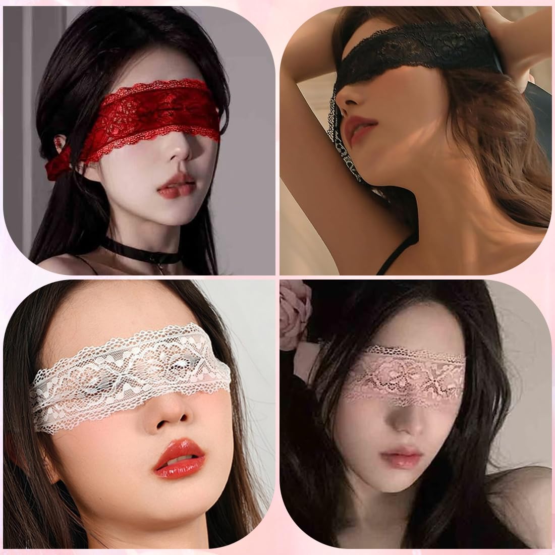 Mascherine per occhi, 4 Pezzi, Occhi per Dormire, Maschera Maschera Degli Occhi per Occhi per Coppie Dormire, morbide, per adulti, per dormire, per San Valentino, comode, per donne e coppie, Pizzo