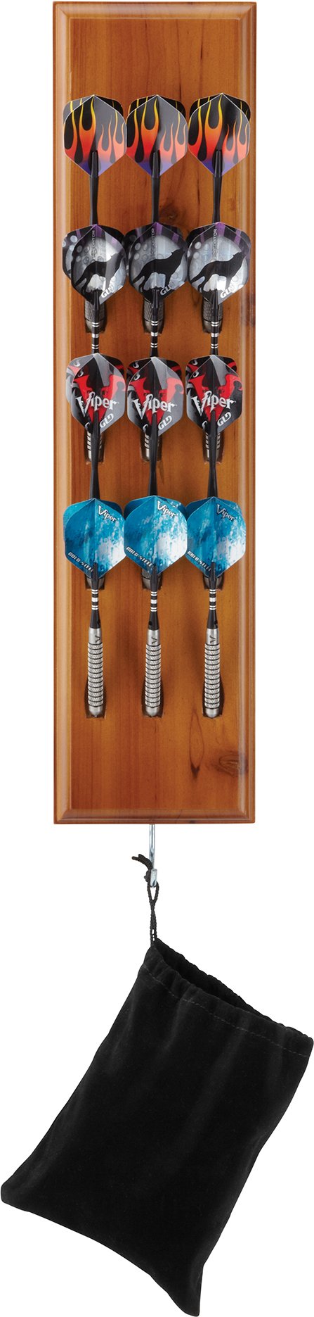 Viper Dart Caddy Solid Wood Wall Mounted Dart Holder/Stand with Accessory Storage Bag, Displays 4 Sets of Steel/Soft Tip Darts, Compatible with All Sisal & Electronic Dartboards, Surrounds & Cabinets