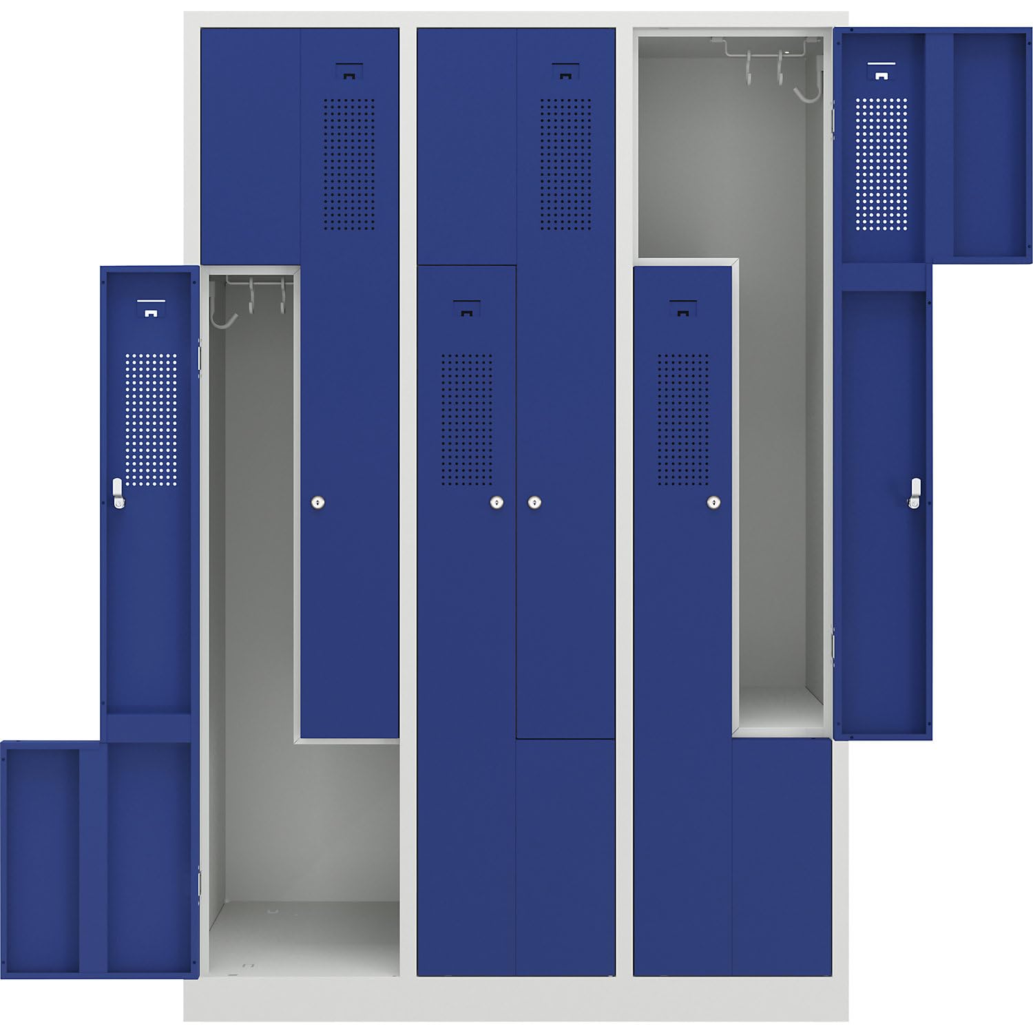 eurokraft | Z-Spind | 3 Abteile | lichtGrau/Enzianblau | Breite 1185 mm