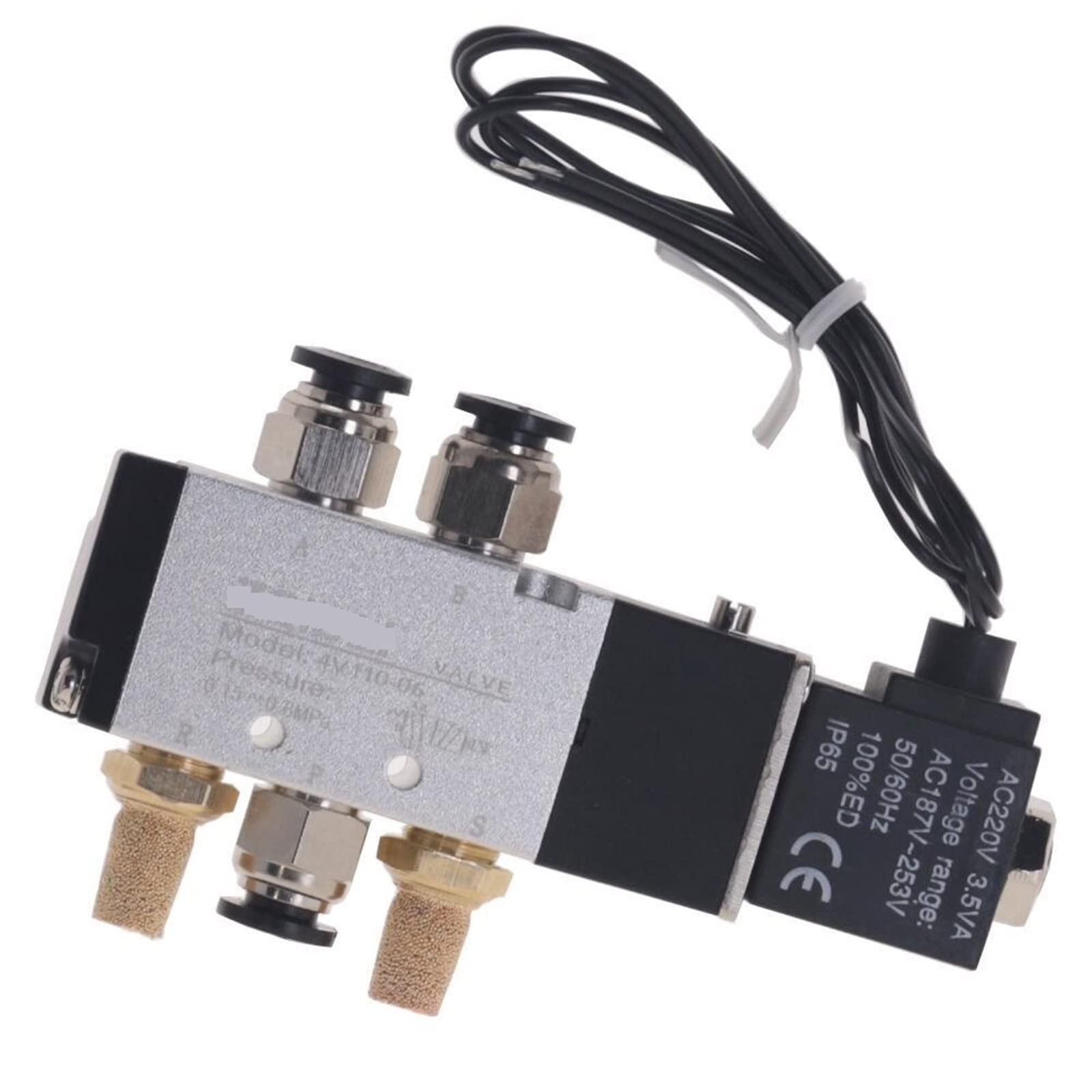 Zawór pneumatyczny Solenoid 4V110-06 5-drożny port 2-pozycyjny sprężarka powietrza 12 V, 24 V, 110 V, 220 V, 1 szt. (gwint 6 mm, AC220V)
