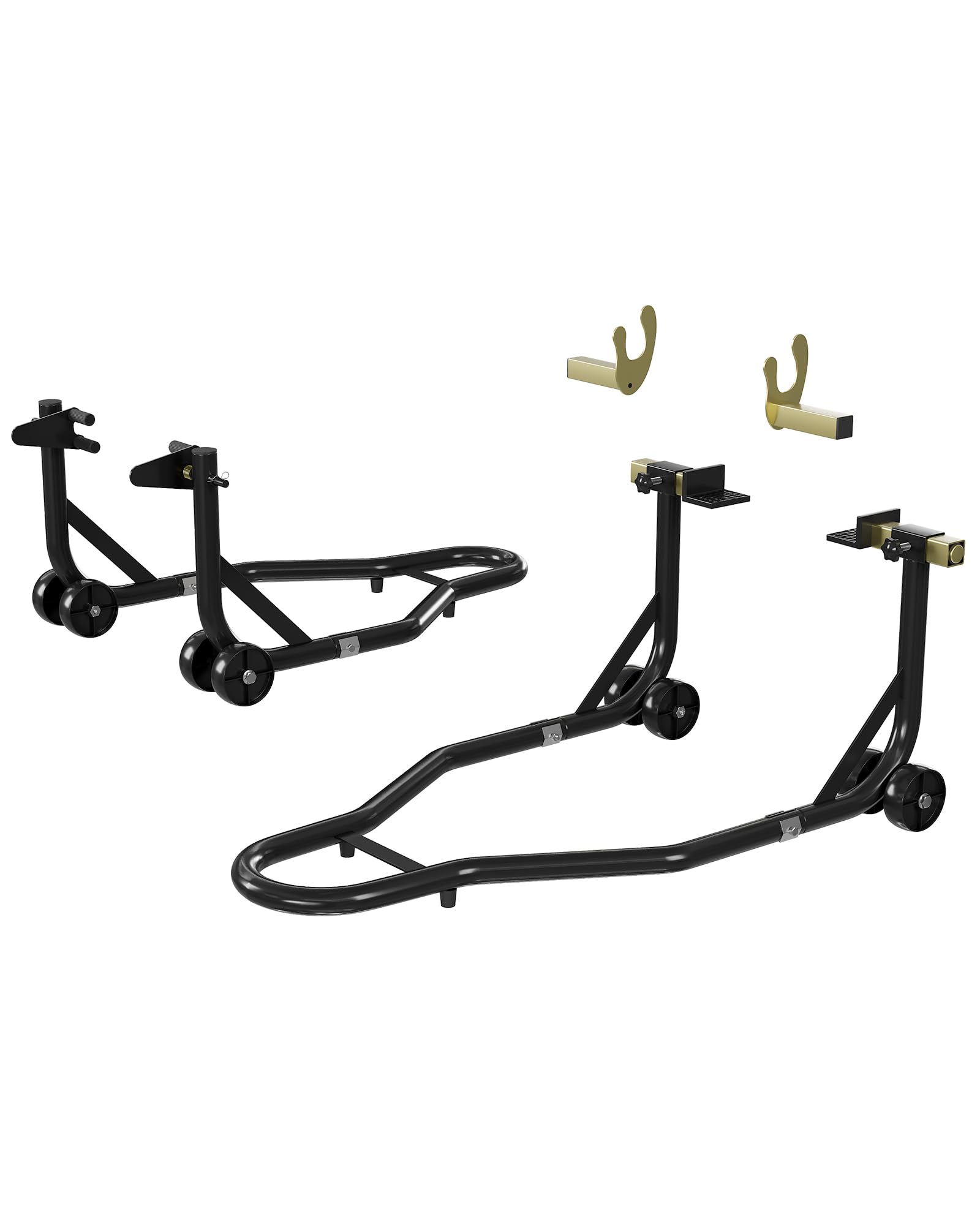 Garvee Kit de 2 Béquilles Moto en Acier, Support Acier 410kg | Support Avant et Arrière Réglable en Acier Haute Résistance, 2 Pièces, Fourches en U, Noir