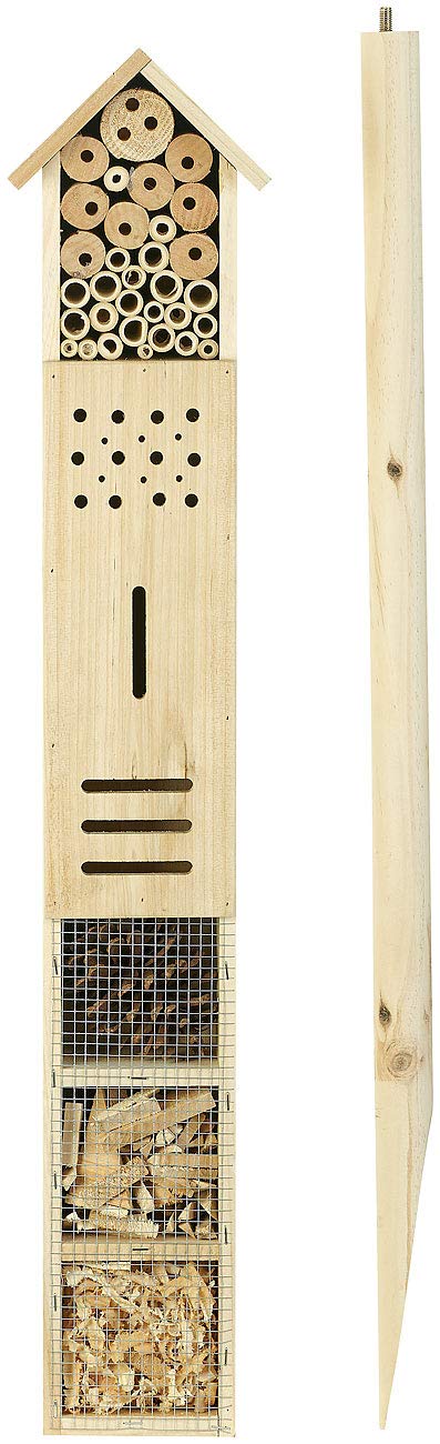 Royal Gardineer Holz-Insektenhotel: 2er-Set Insektenhotels Flip mit Erdspieß, 160 cm (auf Holzstab, zum aufstellen, Kinder)