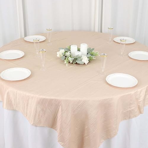 Miniatura 2 de Efavormart - Mantel cuadrado de tafetán arrugado de acordeón beige de 72 x 72 pulgadas