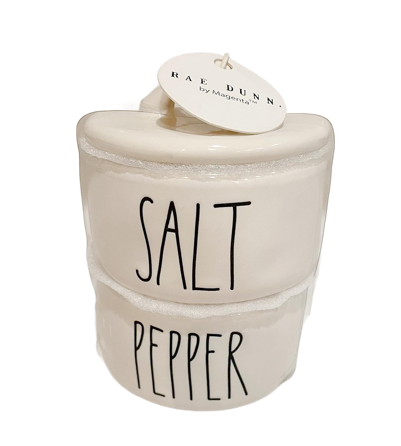 2 Piece SALT & PEPPER Stacking Ceramic LL Salt & Pepper Cellars Set