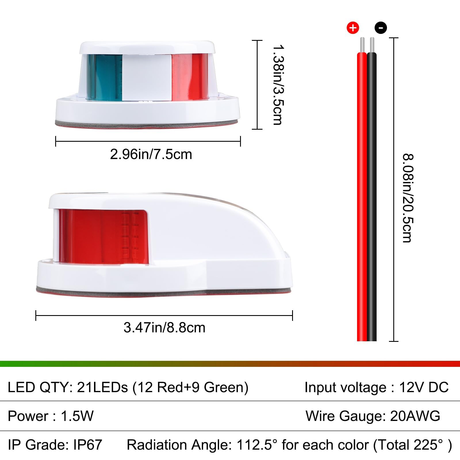 Linkstyle Boat Marine LED Navigation Light, IP67 Waterproof Signals Lights for Bow, Pontoon, Yacht, Power and Small Boat, White