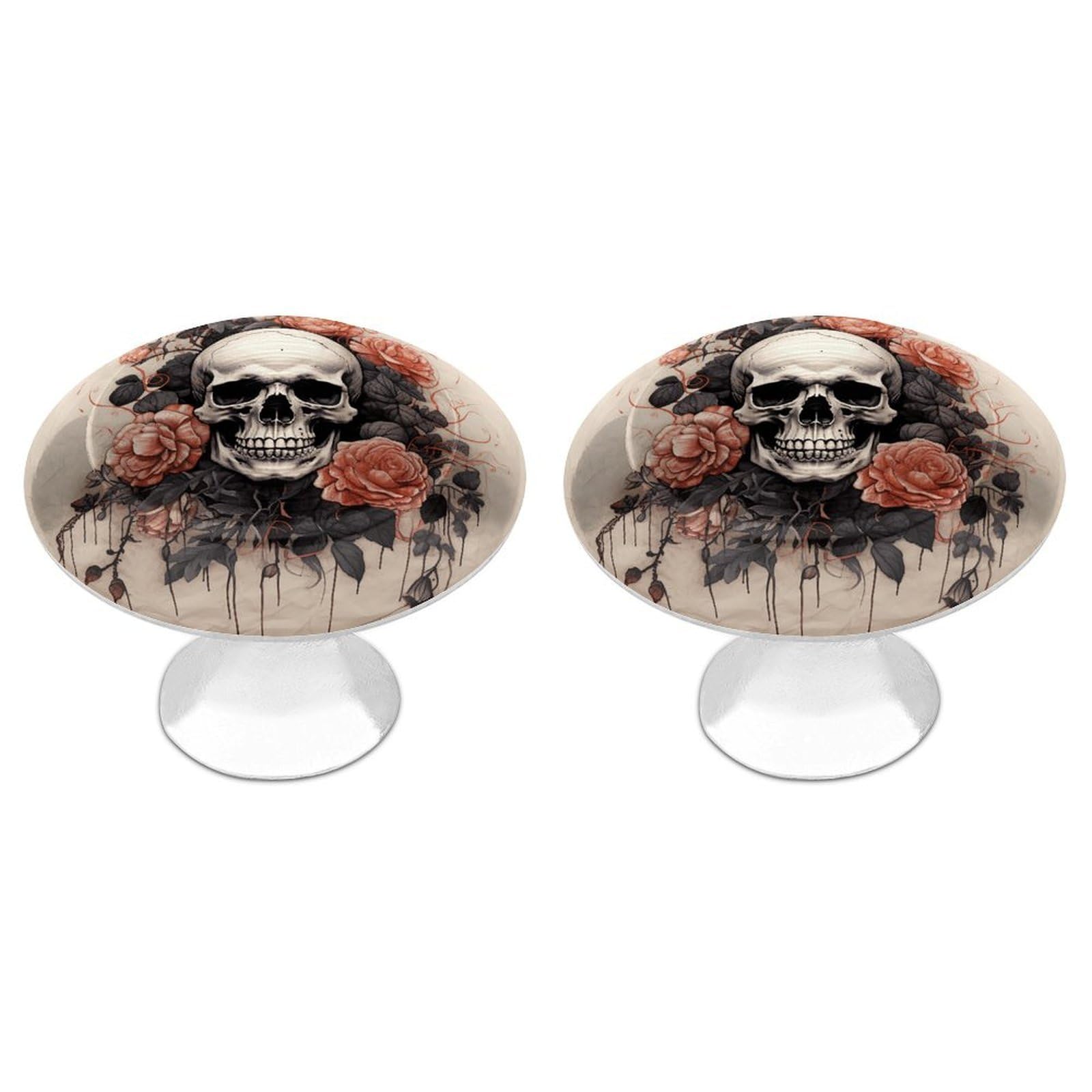 Vstadank Style Ancient Skull And Flowers Cabinet Knobs Round Wardrobe Pulls Simple Drawer Handles With Screw Aluminum Alloy Closet Door Pull Modern Cabinet Hardware For Dresser Drawers 2 Pack