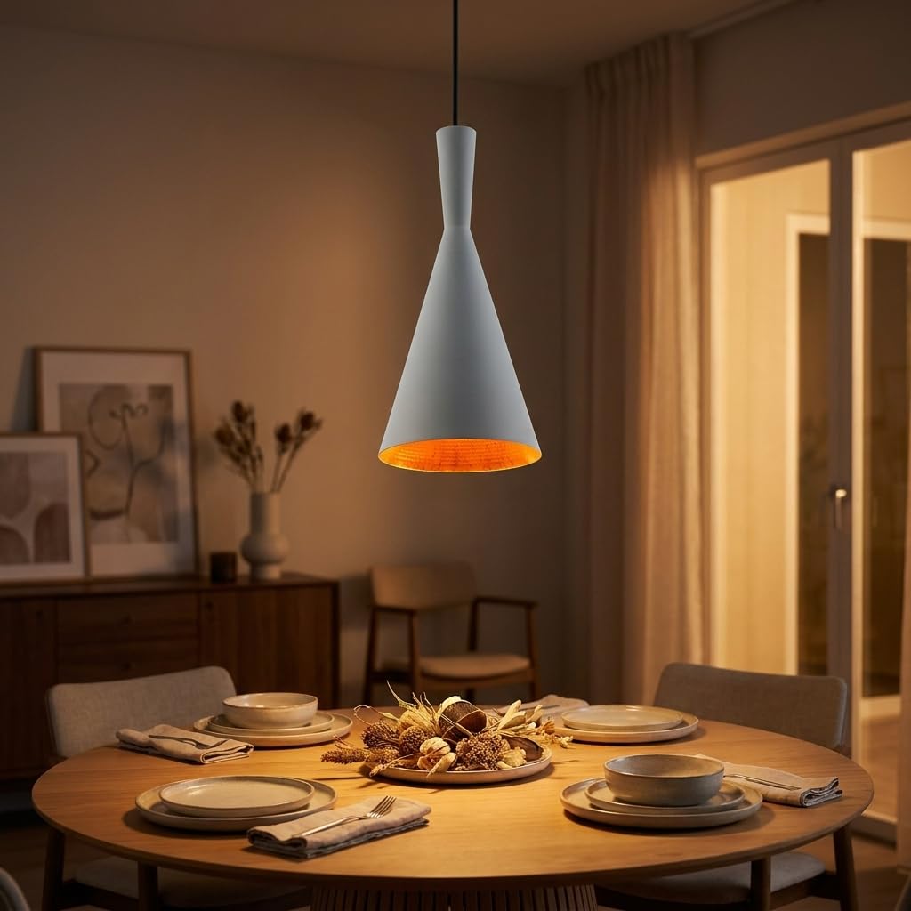 BARCELONA LED Solvang Pendelleuchte Grau E27 | Mattes Aluminium, goldener Innenreflektor, höhenverstellbares 130 cm Kabel, skandinavischer Stil für Wohn- und Geschäftsräume