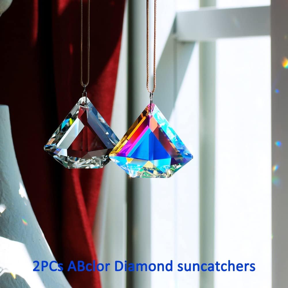 2PCS 4cm Ball Crystal Sun Catcher Prisms, STINO Hanging Suncatchers with Glass Prism, Rainbow Maker for Windows, Home, Room, Garden Decor (1, Ball ABColor 2Pcs)
