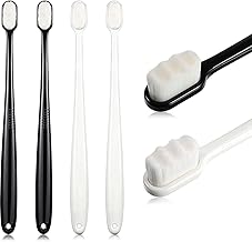 4 Stücke Soft Micro Nano Manual Zahnbürste Extra Weiche Borsten Zahnbürste mit 20.000 Borsten für Zerbrechliches Zahnfleisch Erwachsene Kinder (Schwarz und Weiß Glatt)